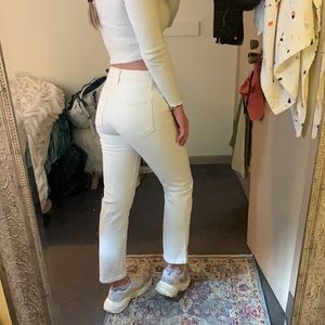 LOFT high waist straight crop leg cream jeans